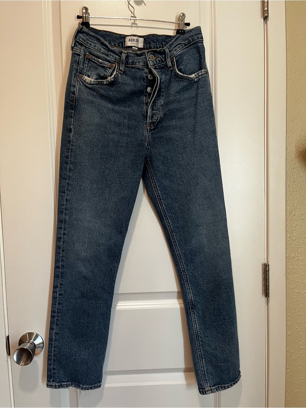 Agolde Riley Crop Medium Wash Straight Leg Jeans